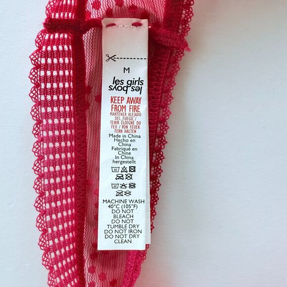 NWT Les Girls Les Boys Triangle Lace Thong in Love Potion Dark Pink Size Medium - Picture 6 of 7